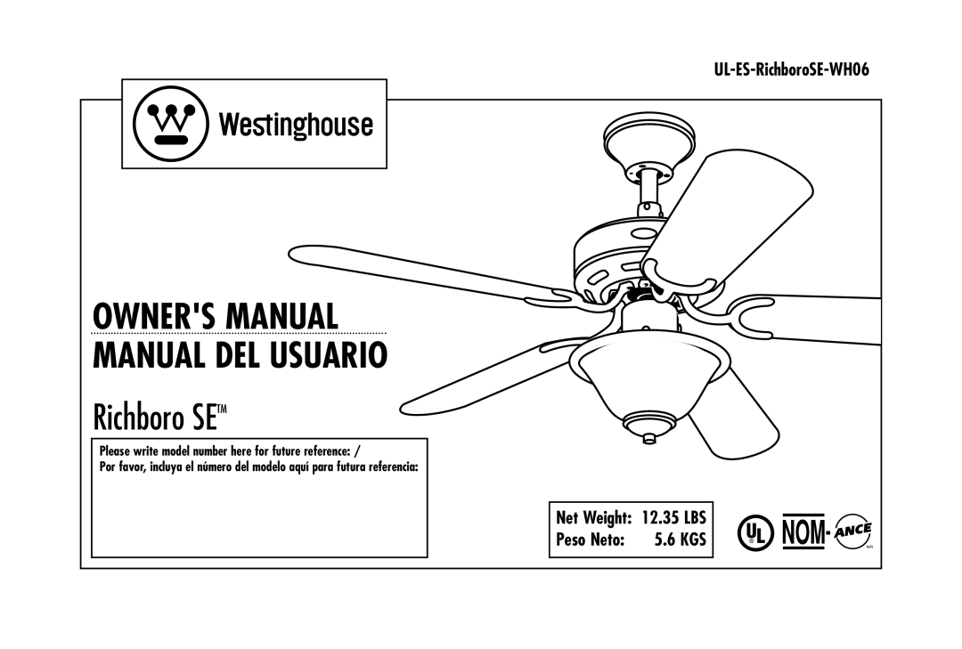 Westinghouse UL-ES-RichboroSE-WH06 owner manual Manual DEL Usuario 