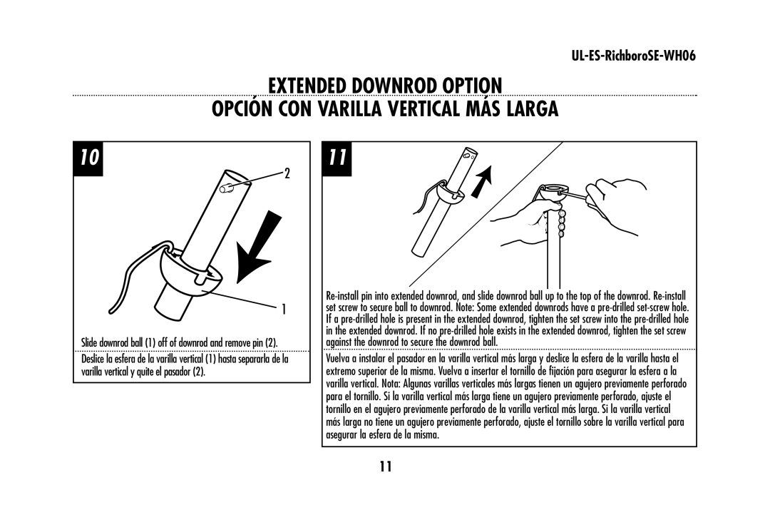 Westinghouse UL-ES-RichboroSE-WH06 owner manual Slide downrod ball 1 off of downrod and remove pin 