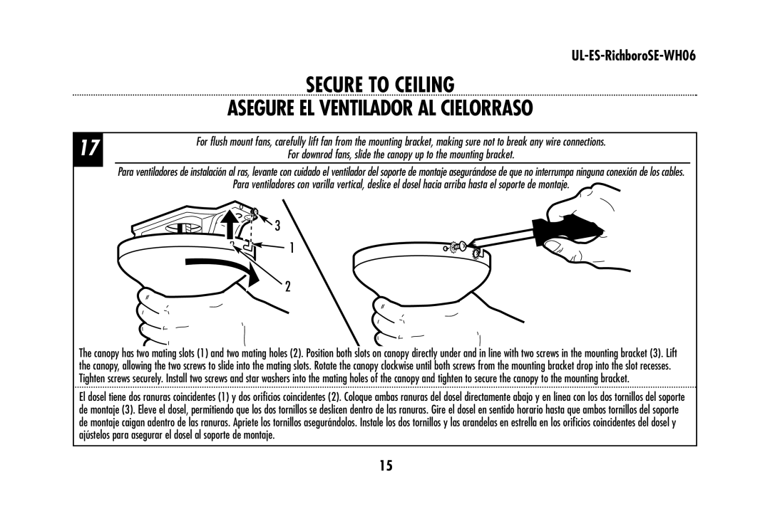 Westinghouse UL-ES-RichboroSE-WH06 owner manual Secure to Ceiling 