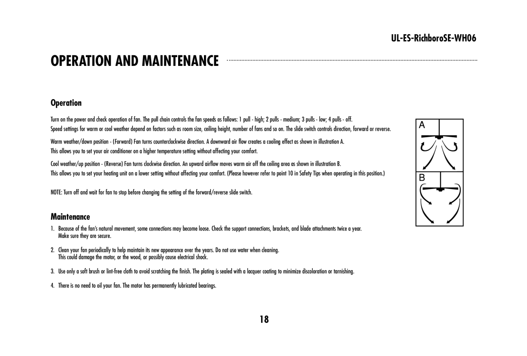 Westinghouse UL-ES-RichboroSE-WH06 owner manual Operation and Maintenance 