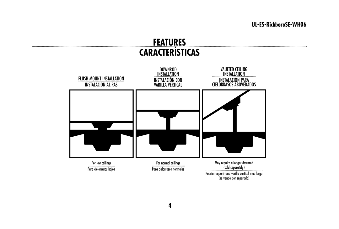 Westinghouse UL-ES-RichboroSE-WH06 owner manual Features Características 