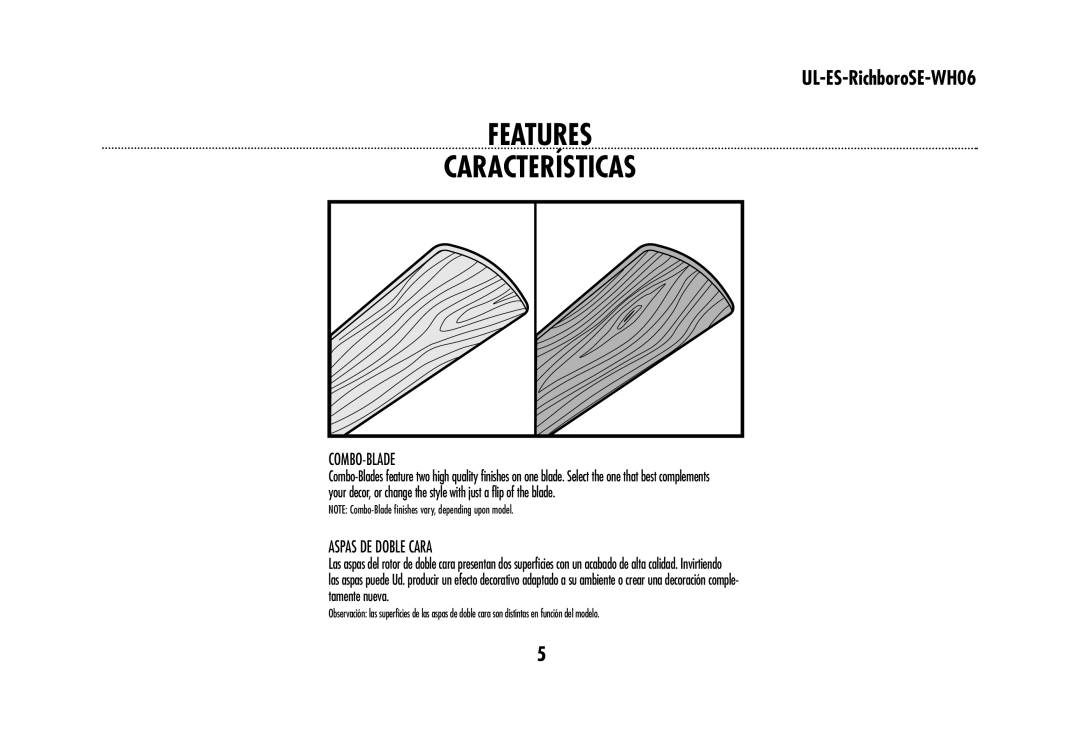 Westinghouse UL-ES-RichboroSE-WH06 owner manual Combo-Blade, Aspas DE Doble Cara 