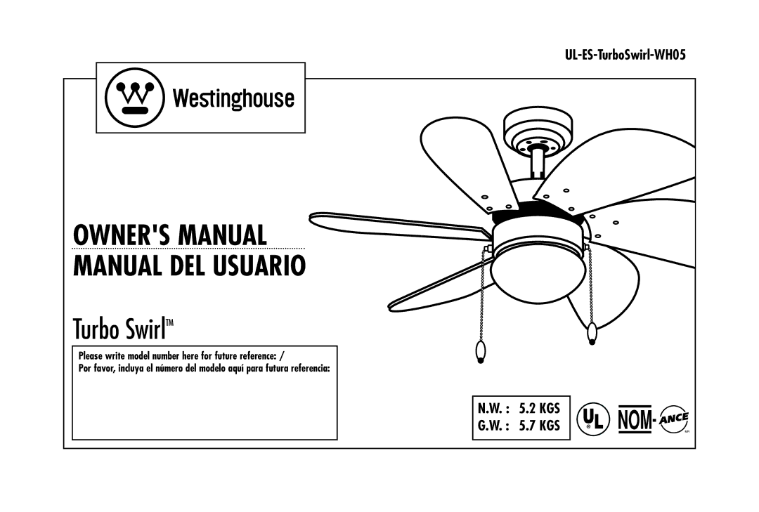 Westinghouse UL-ES-TurboSwirl-WH05 owner manual Manual DEL Usuario 