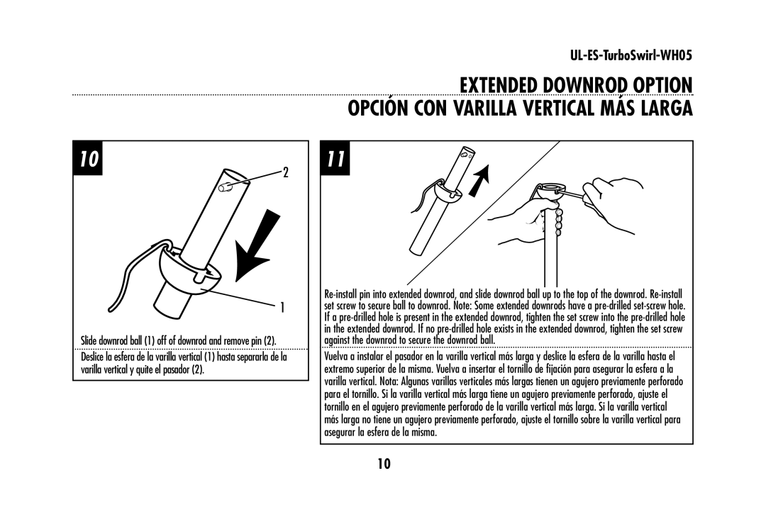 Westinghouse UL-ES-TurboSwirl-WH05 owner manual Slide downrod ball 1 off of downrod and remove pin 