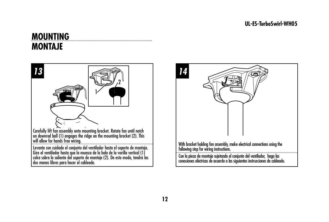 Westinghouse UL-ES-TurboSwirl-WH05 owner manual Mounting Montaje 