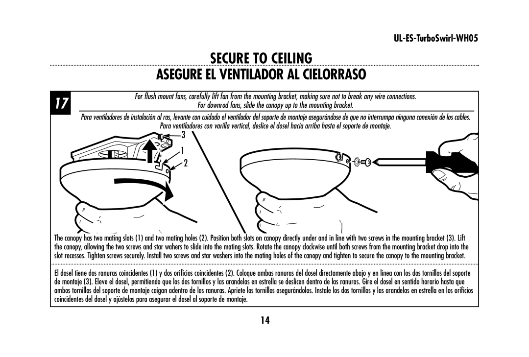 Westinghouse UL-ES-TurboSwirl-WH05 owner manual Secure to Ceiling 