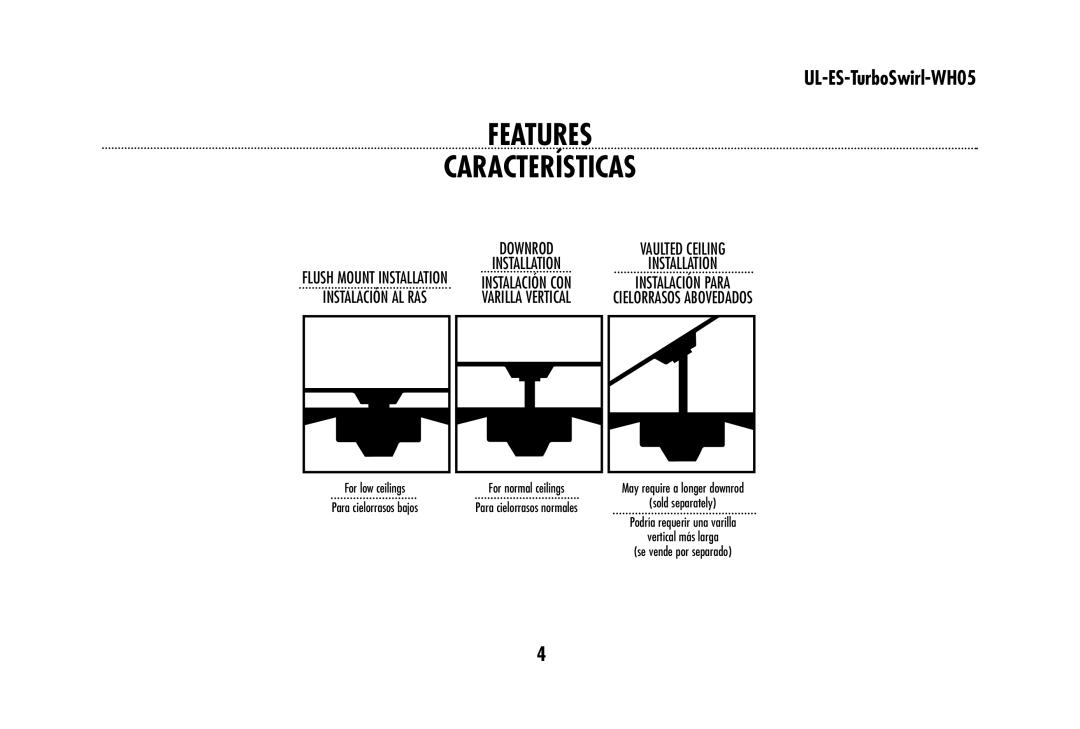 Westinghouse UL-ES-TurboSwirl-WH05 owner manual Features Características 