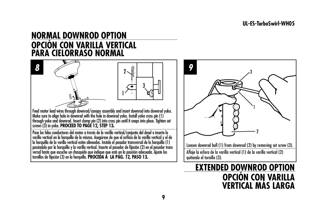 Westinghouse UL-ES-TurboSwirl-WH05 owner manual Opción CON Varilla, Vertical MÁS Larga 