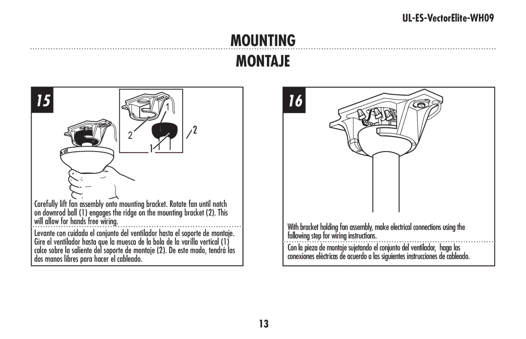 Westinghouse UL-ES-VectorElite-WH09 owner manual Mounting Montaje 