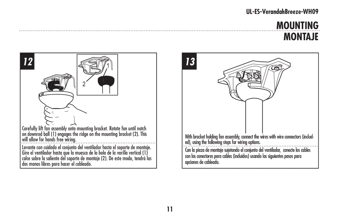 Westinghouse UL-ES-VerandahBreeze-WH09 owner manual Mounting Montaje 