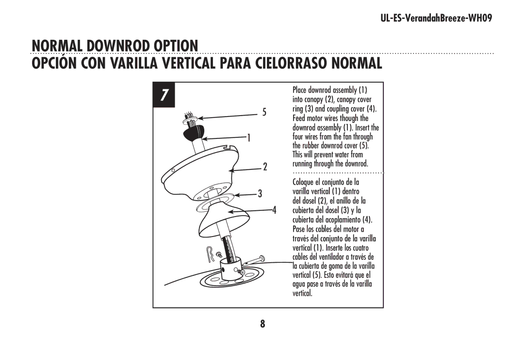 Westinghouse UL-ES-VerandahBreeze-WH09 owner manual Varilla vertical 1 dentro 