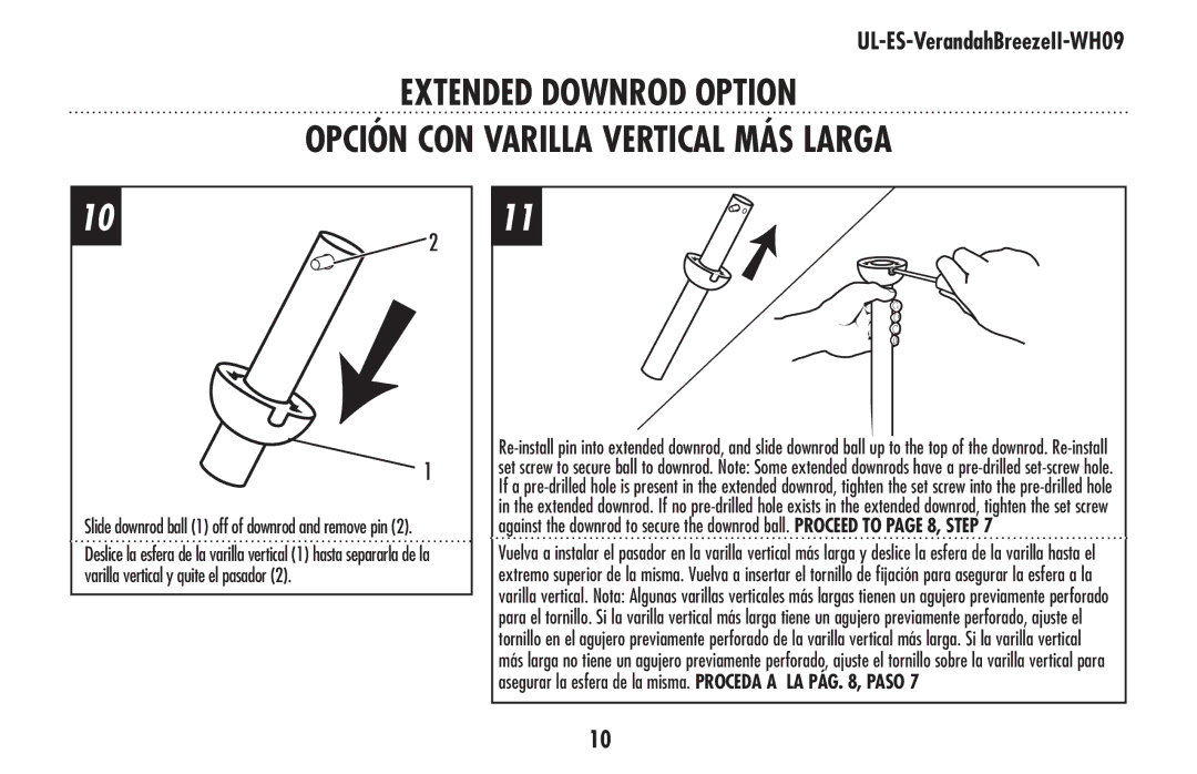 Westinghouse UL-ES-VerandahBreezeII-WH09 owner manual Slide downrod ball 1 off of downrod and remove pin 