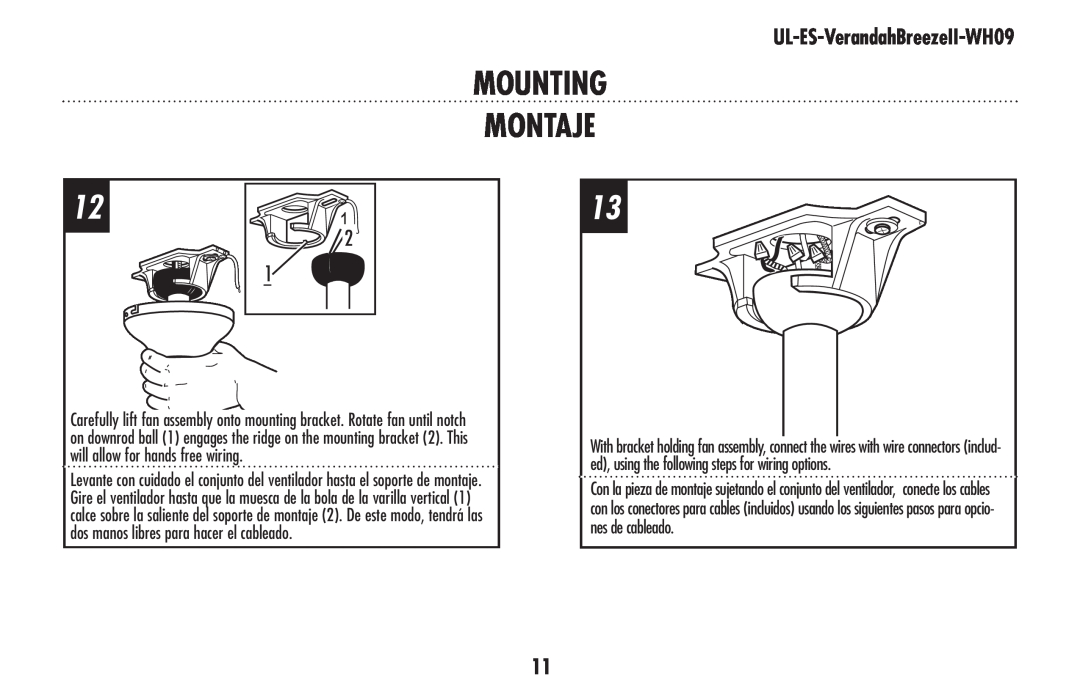 Westinghouse UL-ES-VerandahBreezeII-WH09 owner manual Mounting Montaje 