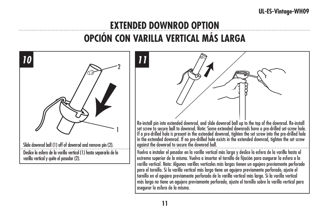 Westinghouse UL-ES-Vintage-WH09 owner manual Slide downrod ball 1 off of downrod and remove pin 