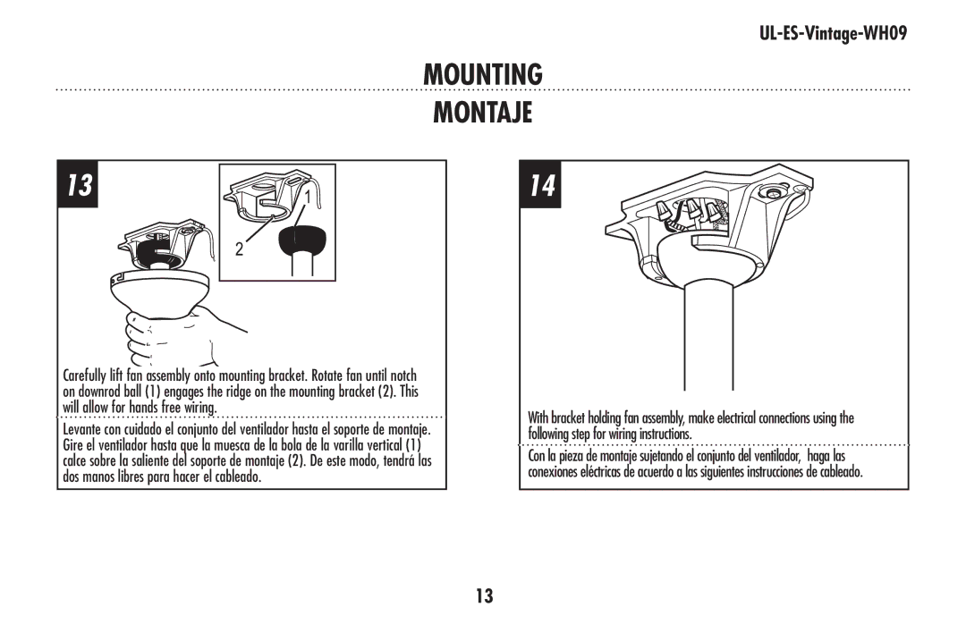 Westinghouse UL-ES-Vintage-WH09 owner manual Mounting Montaje 