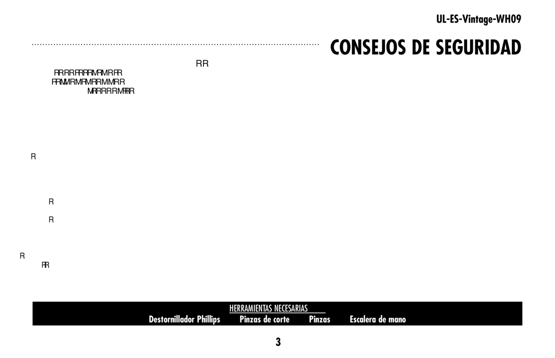 Westinghouse UL-ES-Vintage-WH09 owner manual Consejos de seguridad 