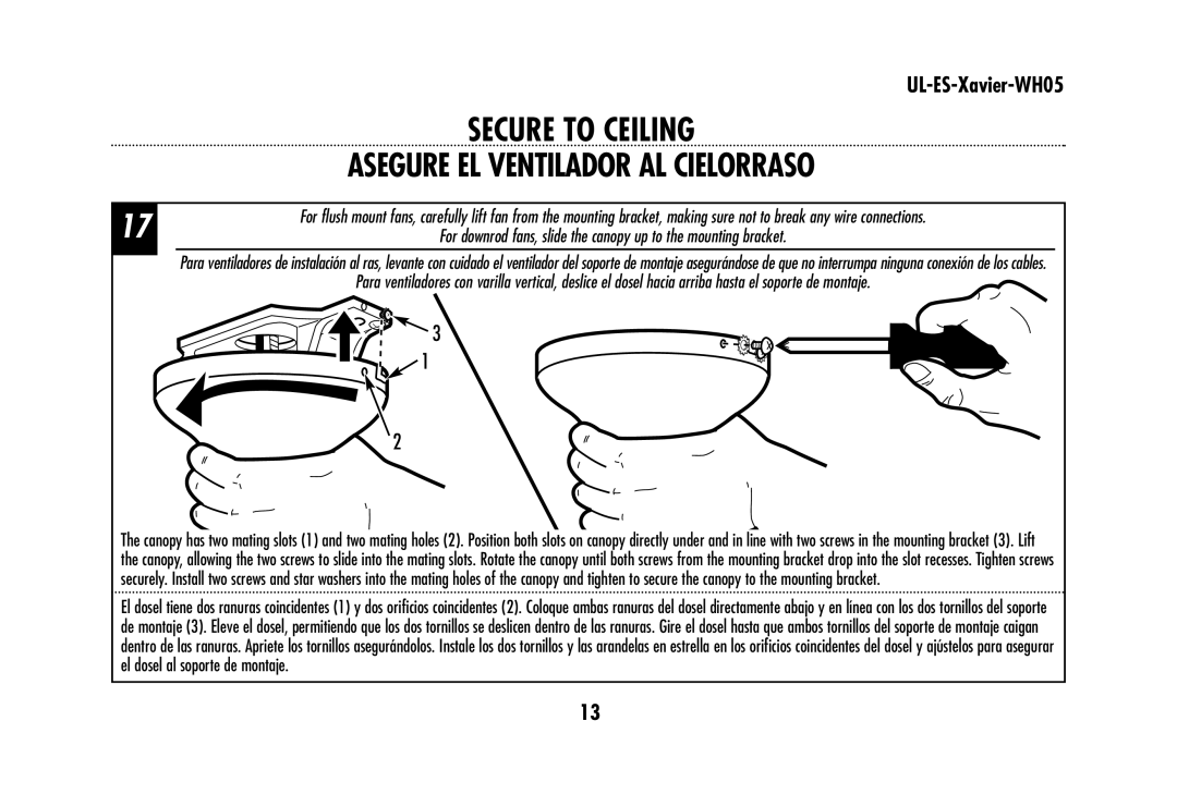 Westinghouse UL-ES-Xavier-WH05 owner manual Secure to Ceiling 