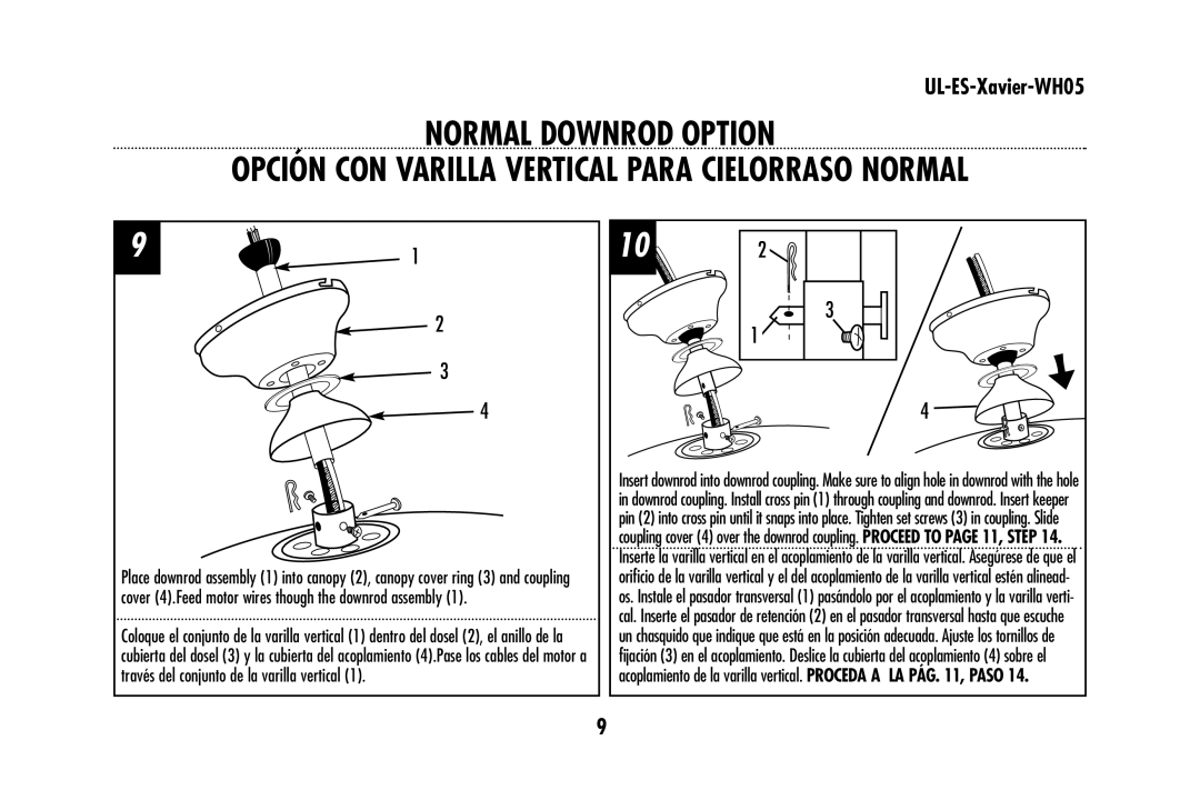 Westinghouse UL-ES-Xavier-WH05 owner manual Normal Downrod Option, Opción CON Varilla Vertical Para Cielorraso Normal 