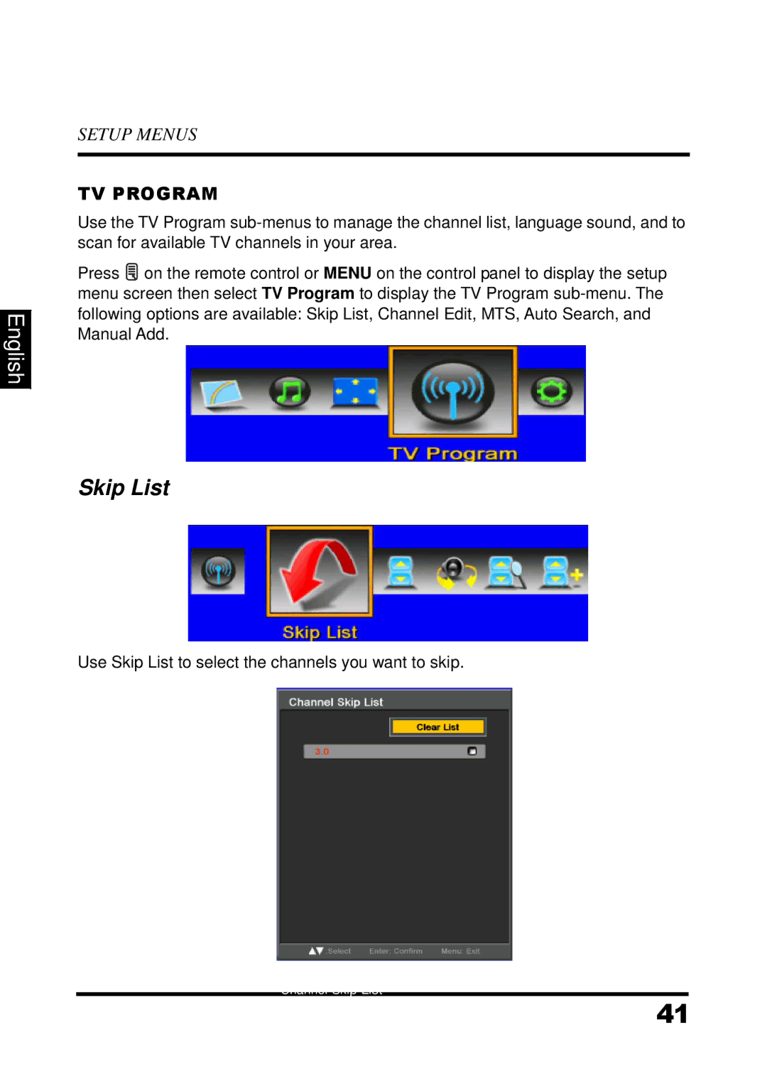 Westinghouse UW32S3PW manual Skip List, TV Program 