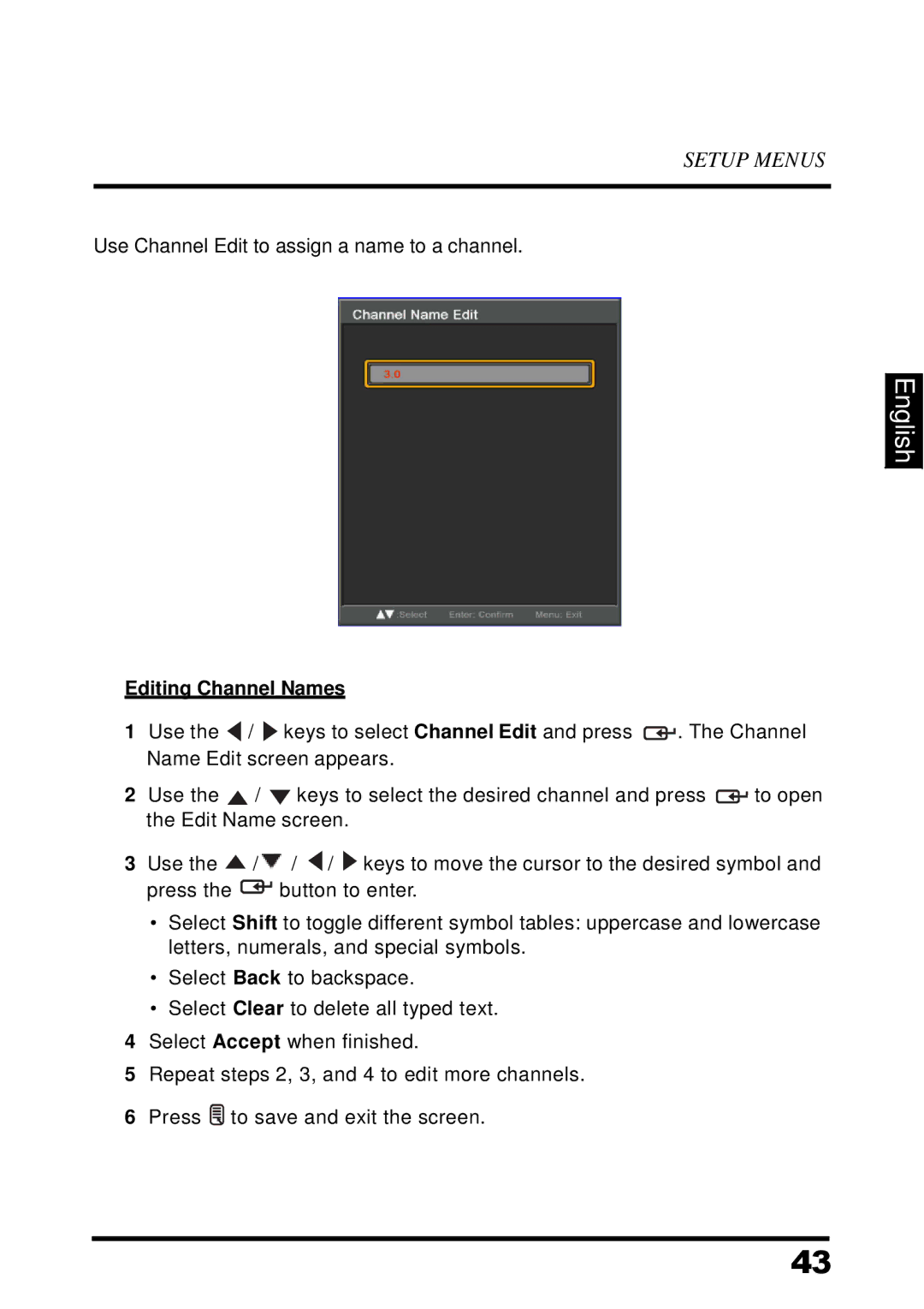 Westinghouse UW32S3PW manual Editing Channel Names 