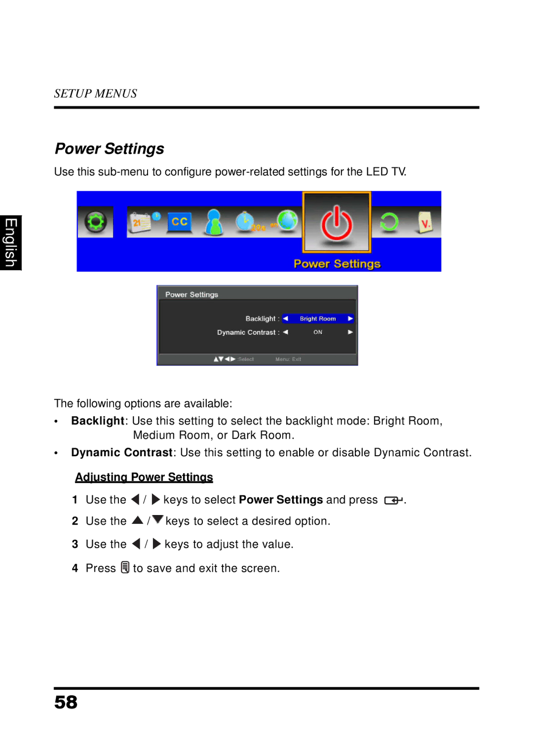 Westinghouse UW32S3PW manual Adjusting Power Settings 