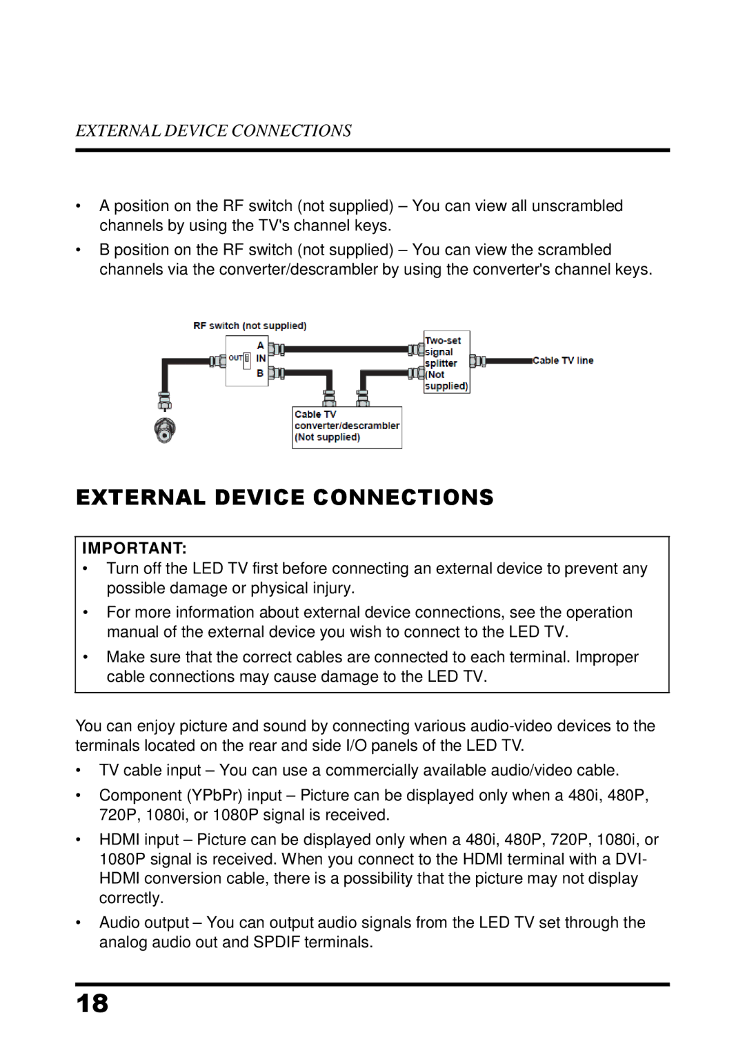 Westinghouse UW37SC1W manual External Device Connections 