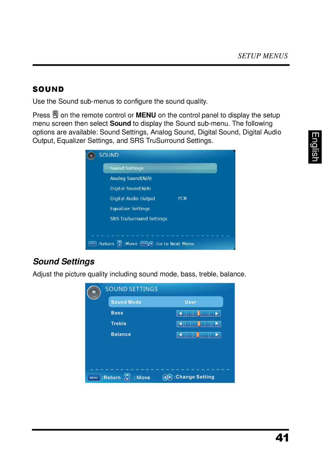 Westinghouse UW37SC1W manual Sound Settings 