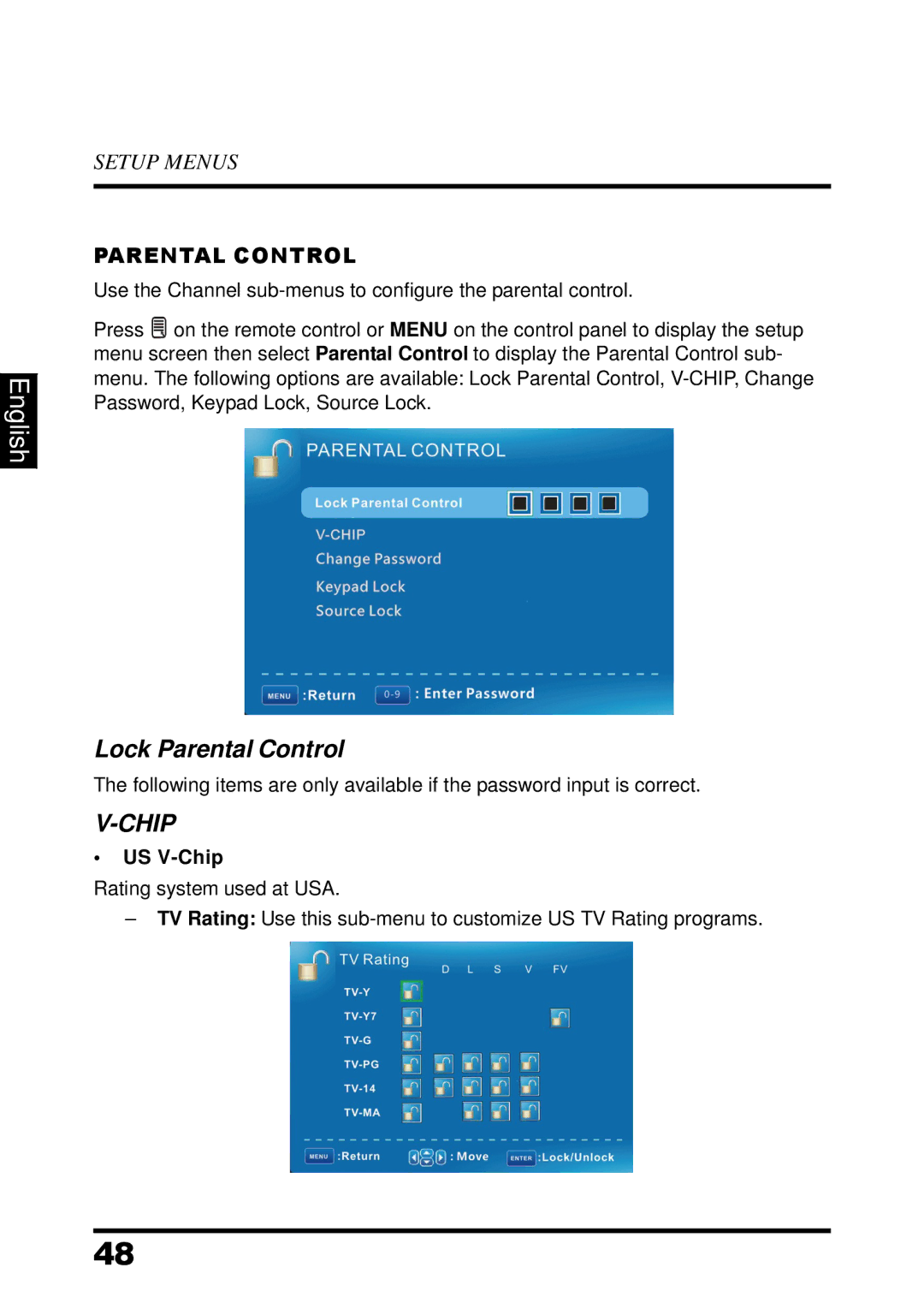 Westinghouse UW37SC1W manual Lock Parental Control, US V-Chip 