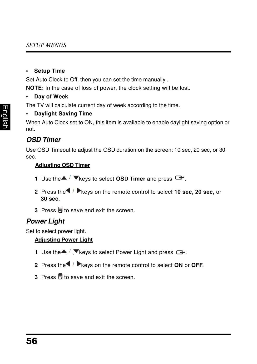 Westinghouse UW37SC1W manual OSD Timer, Power Light 