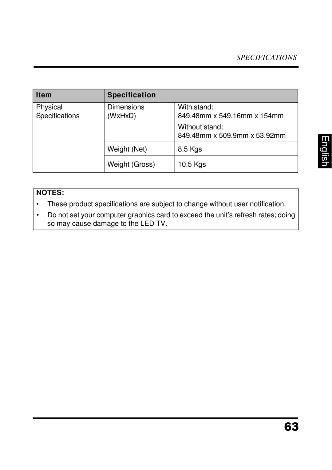 Westinghouse UW37SC1W manual English 