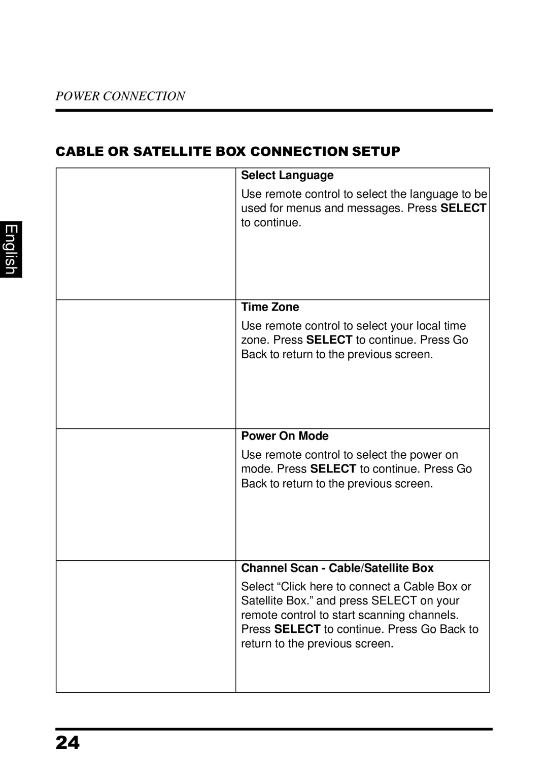 Westinghouse LED TV, UW39T7HW manual Cable or Satellite BOX Connection Setup, Channel Scan Cable/Satellite Box 