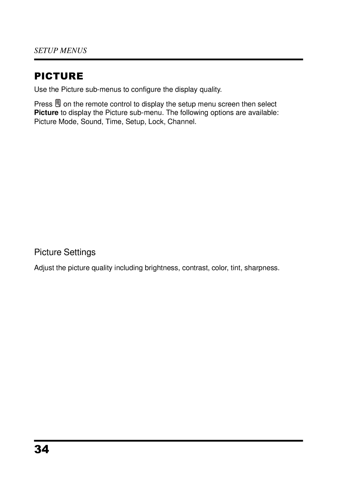 Westinghouse LED TV, UW39T7HW manual Picture Settings 