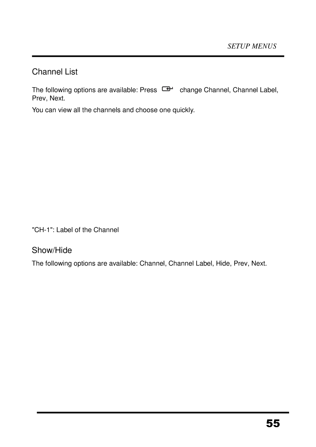 Westinghouse UW39T7HW, LED TV manual Channel List, Show/Hide 