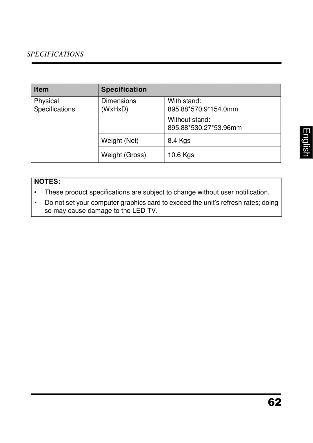 Westinghouse LED TV, UW39T7HW manual English 