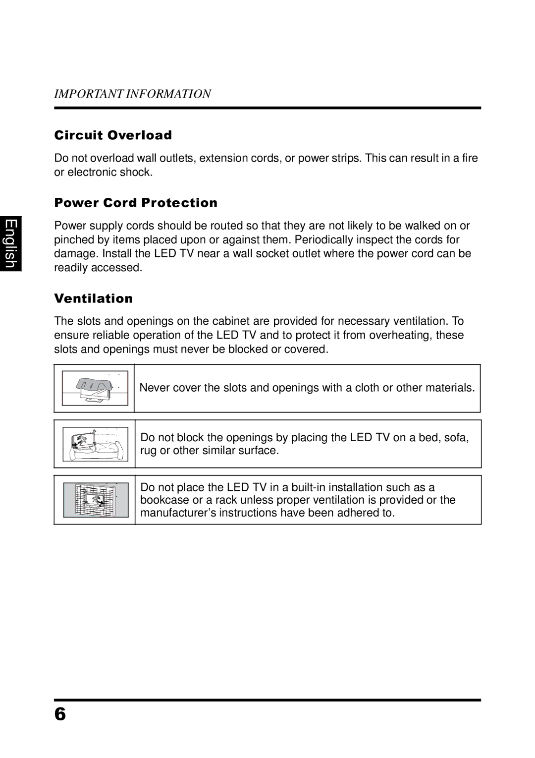 Westinghouse LED TV, UW39T7HW manual Circuit Overload 