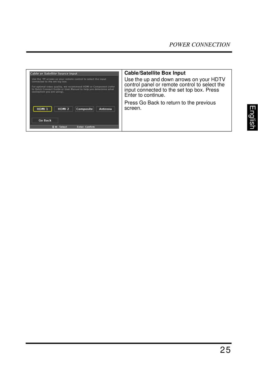 Westinghouse UW40T user manual Cable/Satellite Box Input 