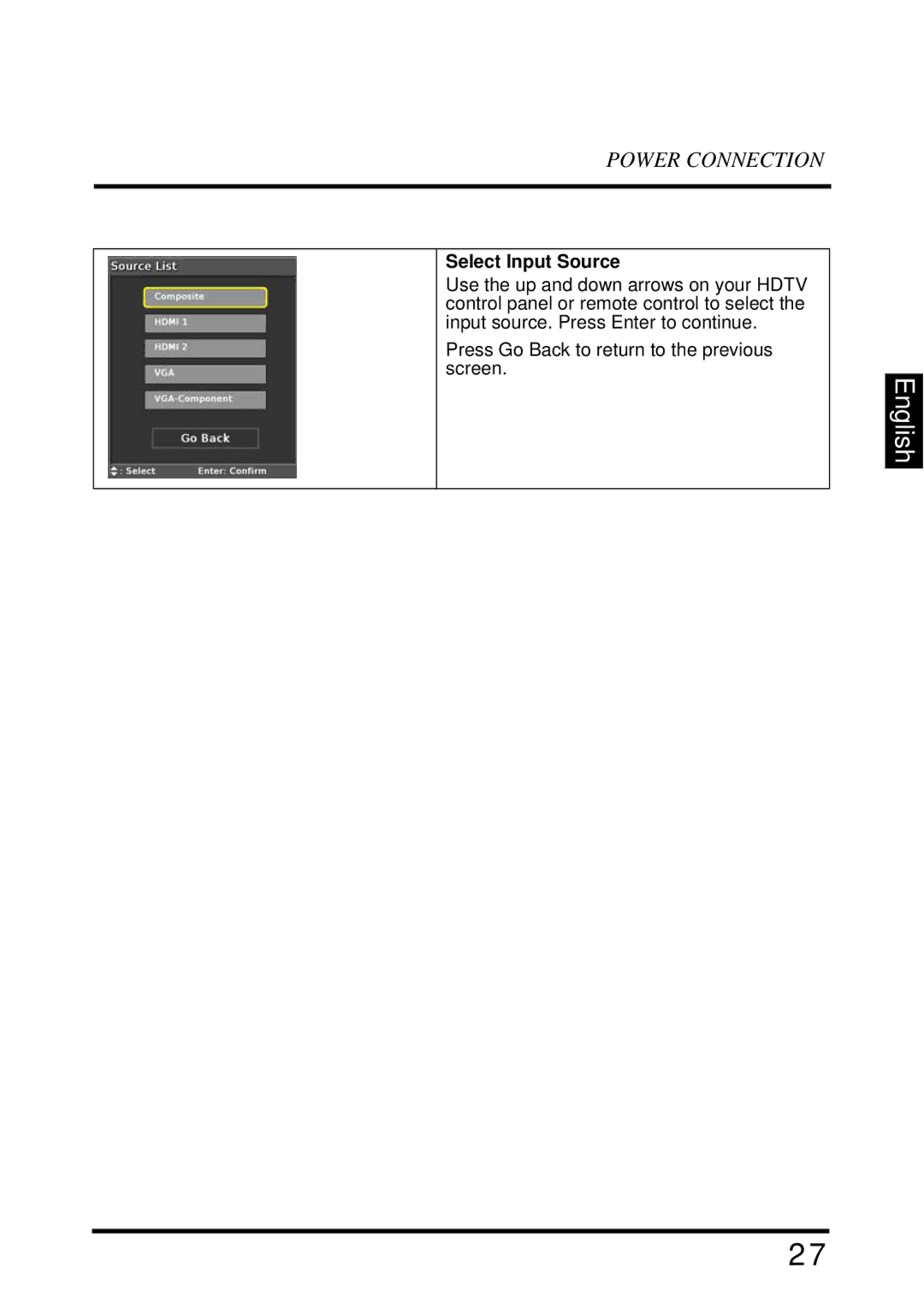 Westinghouse UW40T user manual Select Input Source 