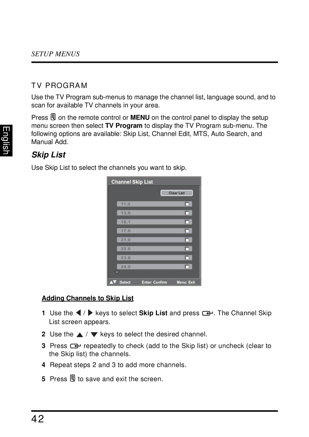 Westinghouse UW40T user manual TV Program, Adding Channels to Skip List 