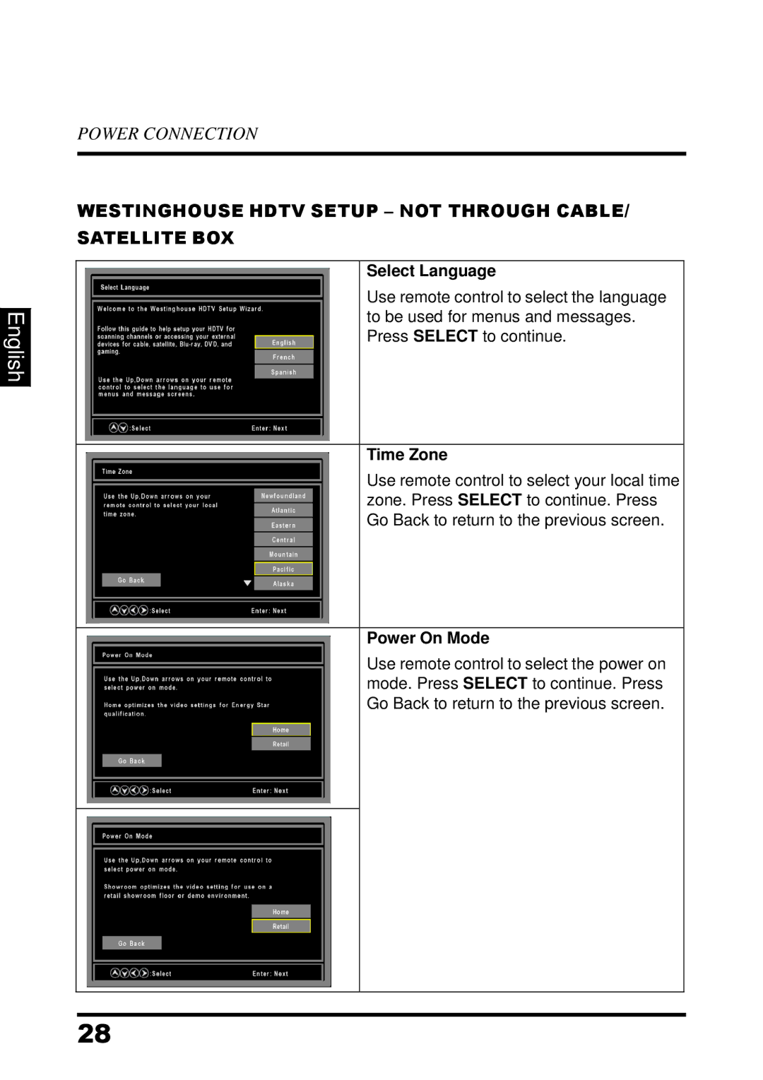 Westinghouse UW48T7HW manual Westinghouse Hdtv Setup not Through Cable Satellite BOX 