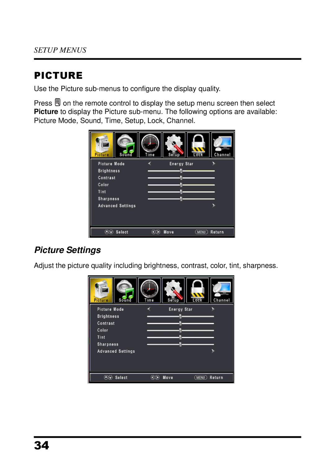 Westinghouse UW48T7HW manual Picture Settings 