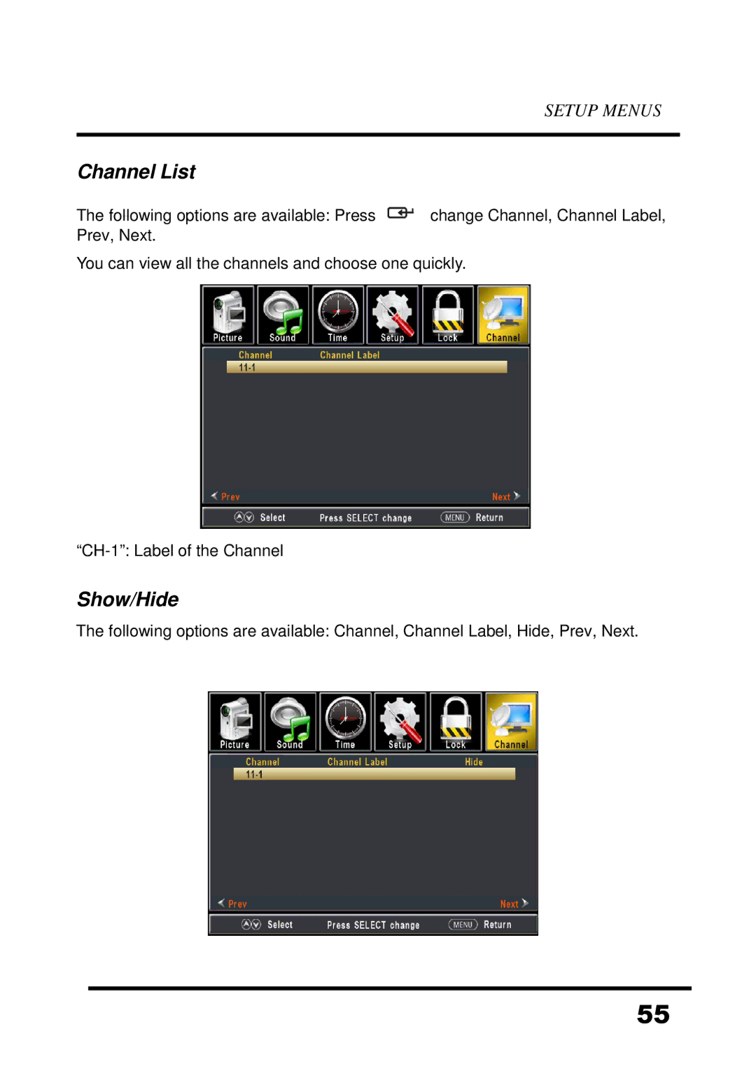 Westinghouse UW48T7HW manual Channel List, Show/Hide 