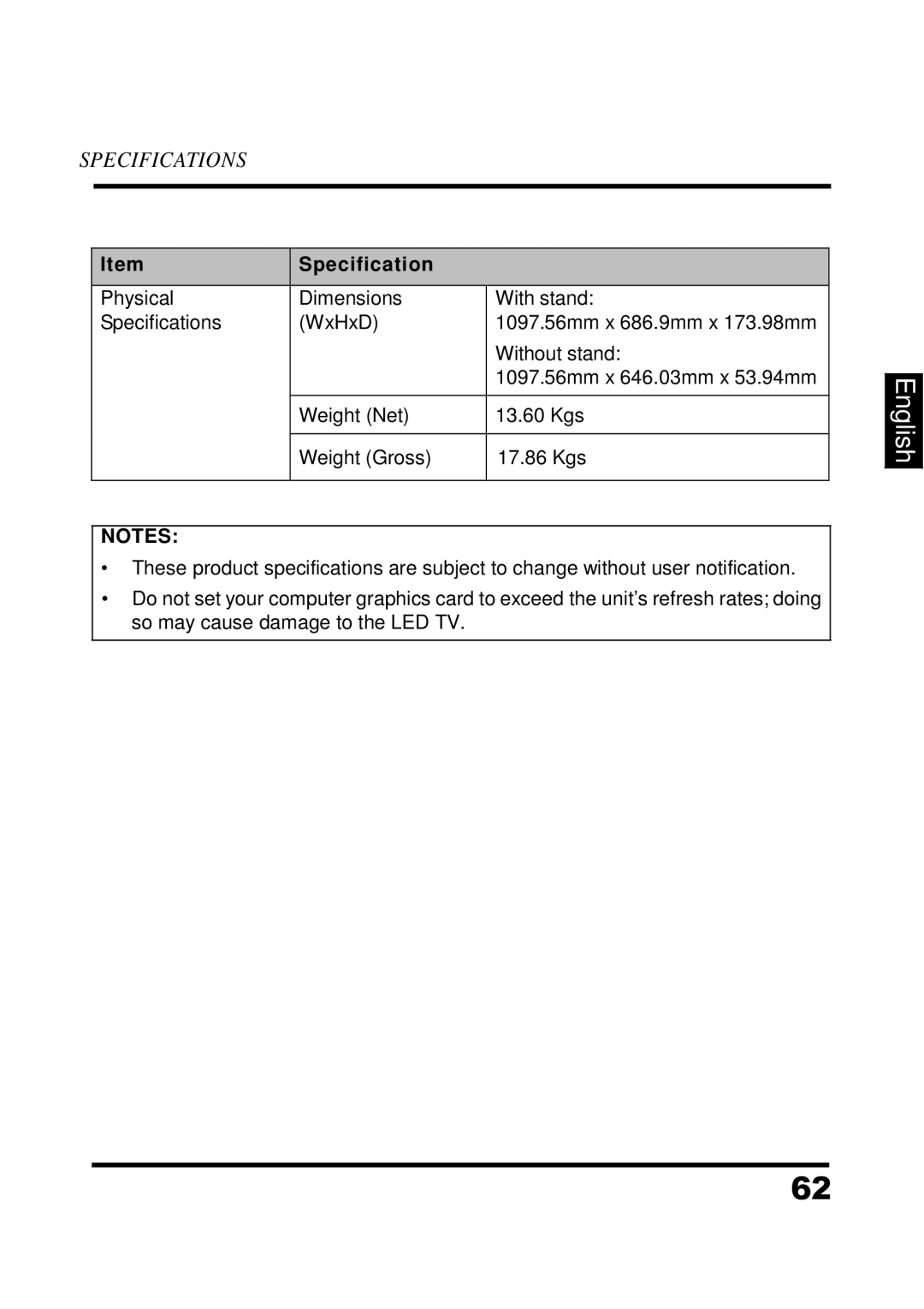 Westinghouse UW48T7HW manual English 