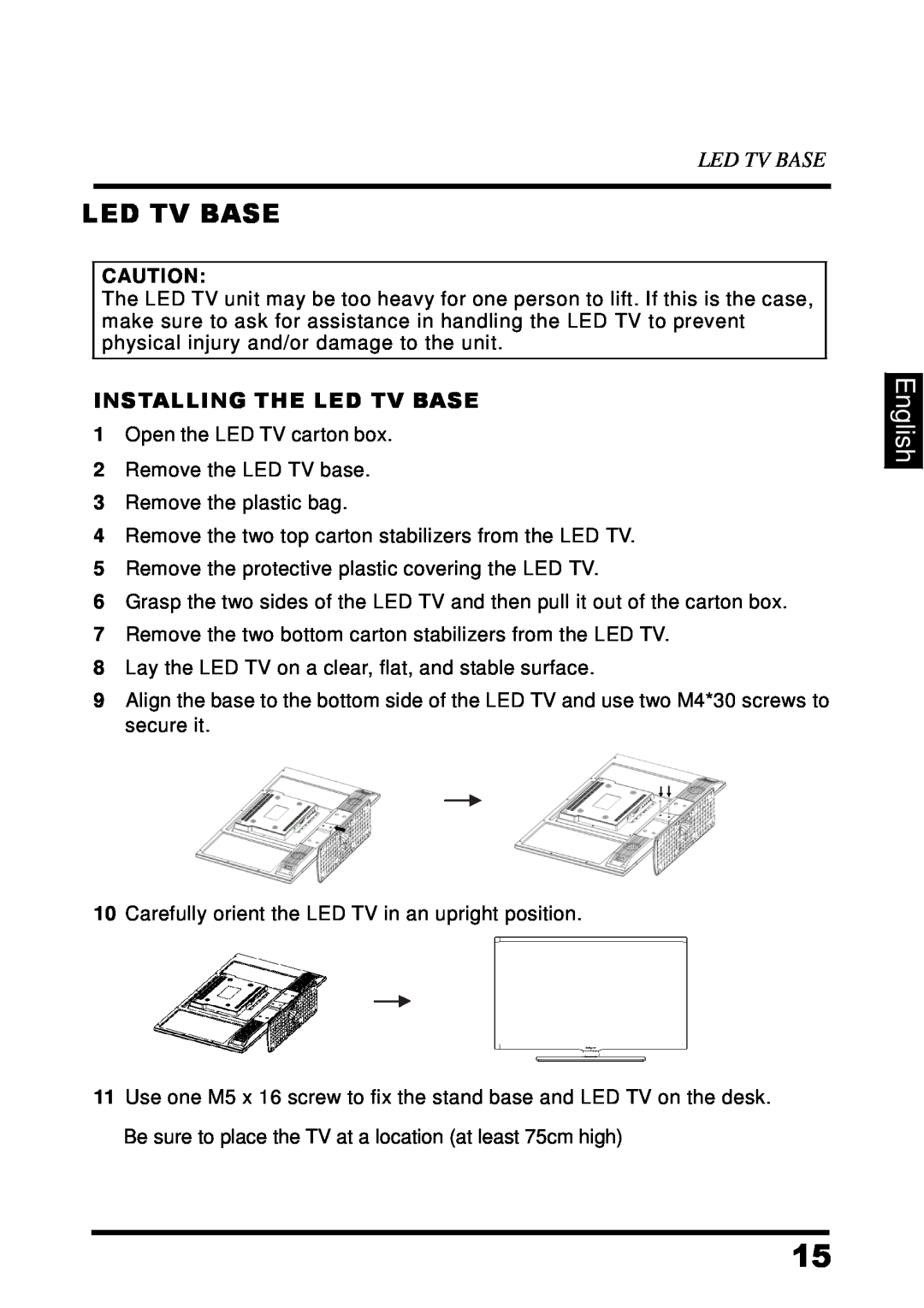 Westinghouse UW48T7HW manual English, Installing The Led Tv Base 