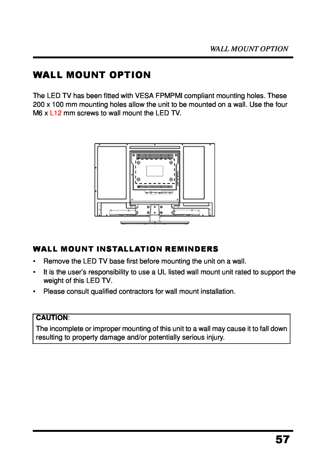 Westinghouse UW48T7HW manual Wall Mount Option, Wall Mount Installation Reminders 