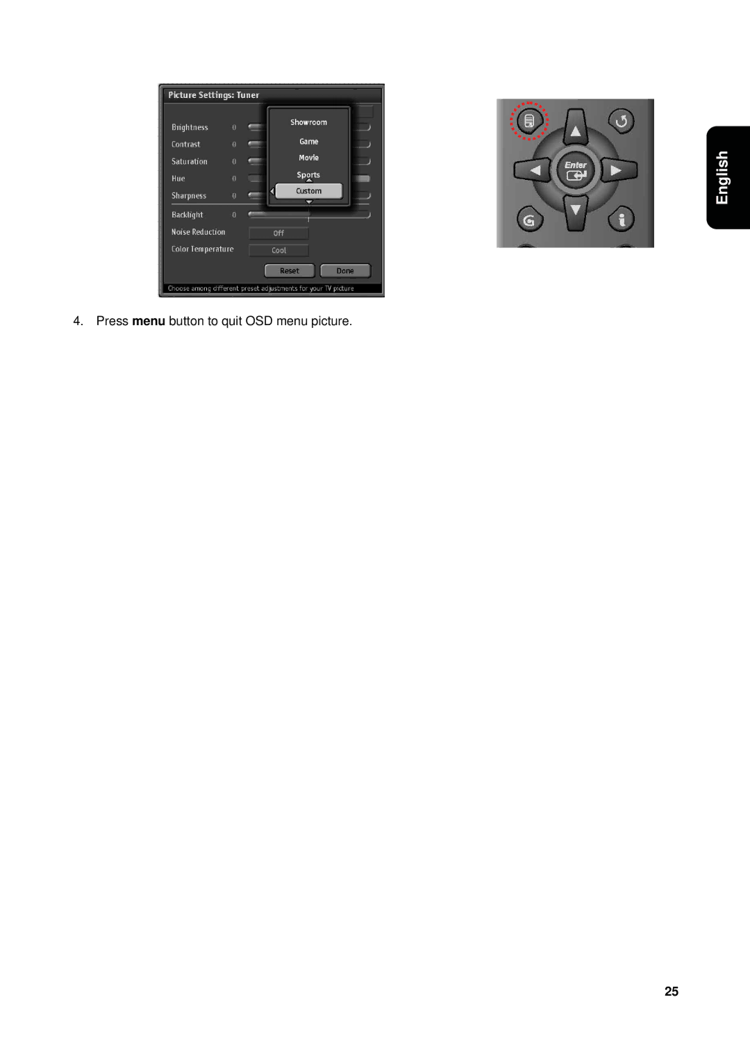 Westinghouse VK-40F580D user manual Press menu button to quit OSD menu picture 