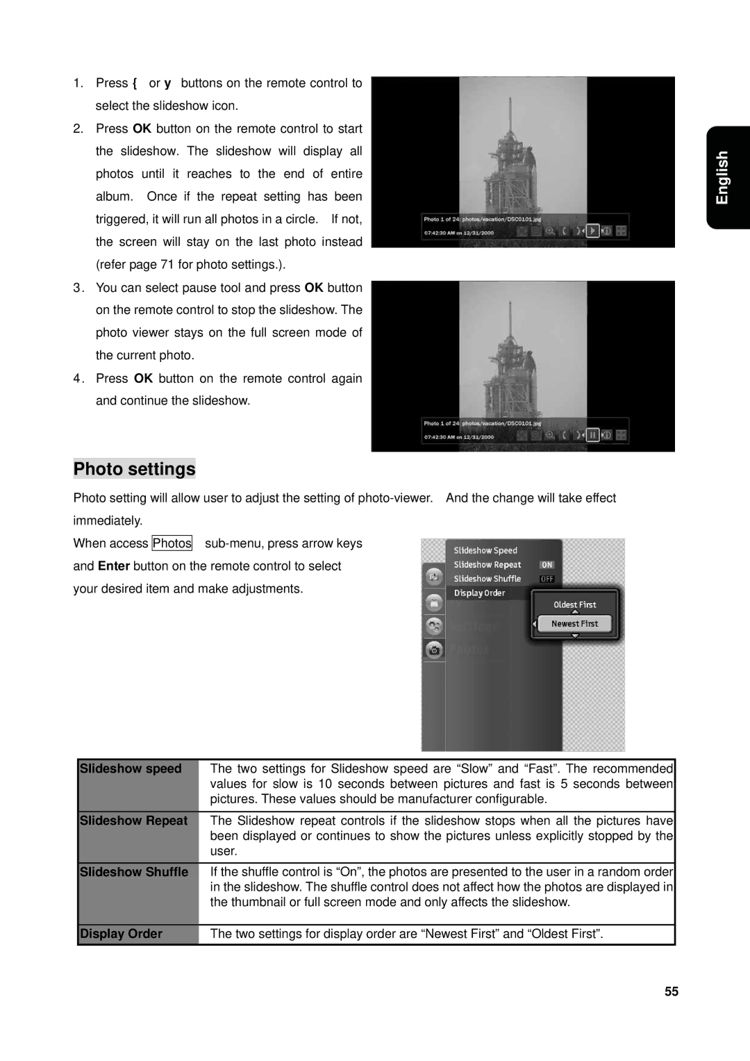 Westinghouse VK-40F580D user manual Photo settings 