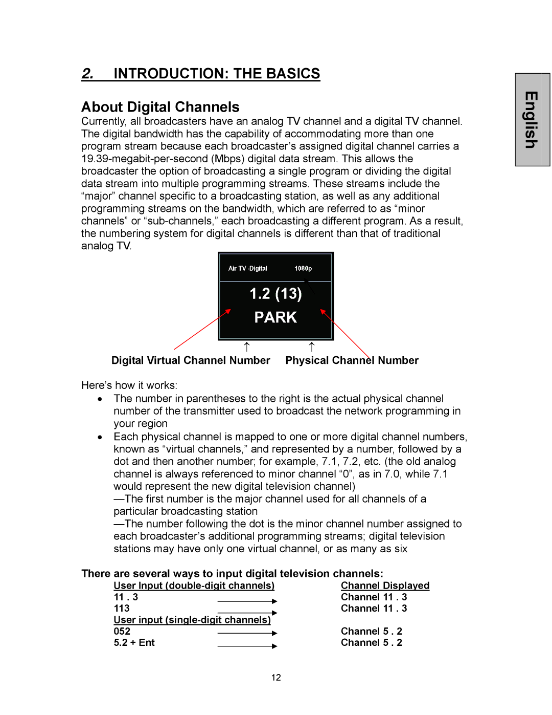 Westinghouse VK-42F240S manual About Digital Channels, Digital Virtual Channel Number Physical Channel Number, Channel 11 