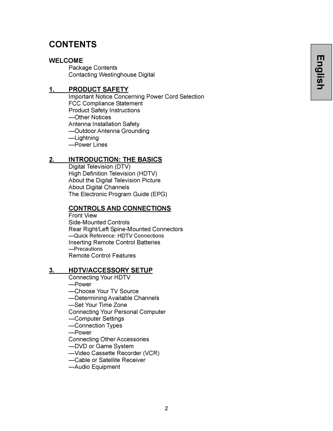 Westinghouse VK-42F240S manual Contents 