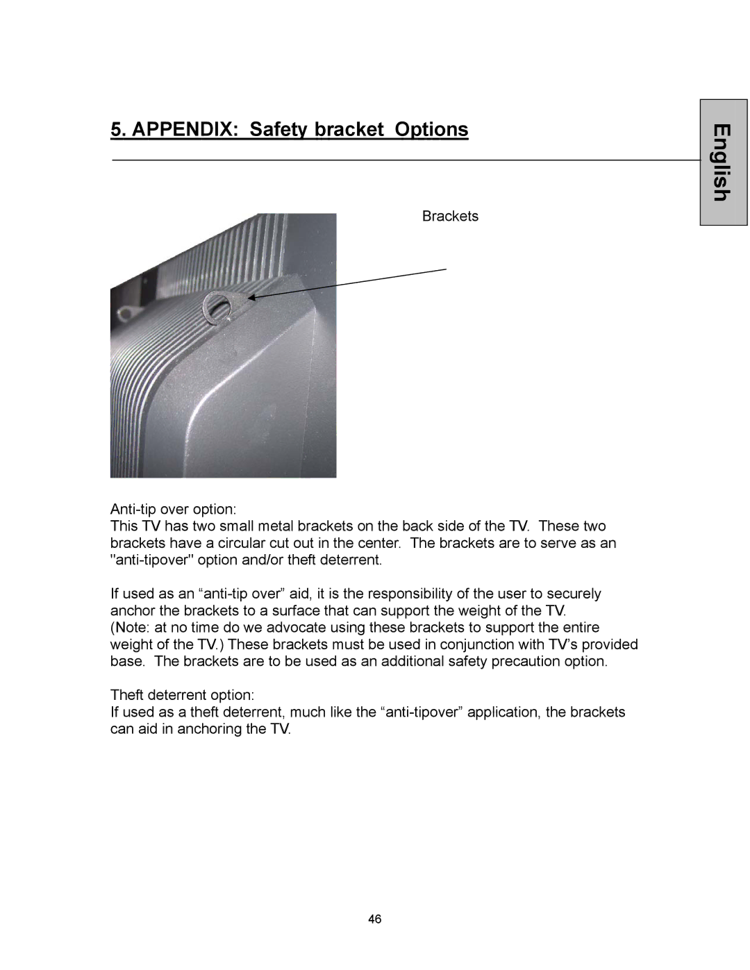 Westinghouse VK-42F240S manual Appendix Safety bracket Options 