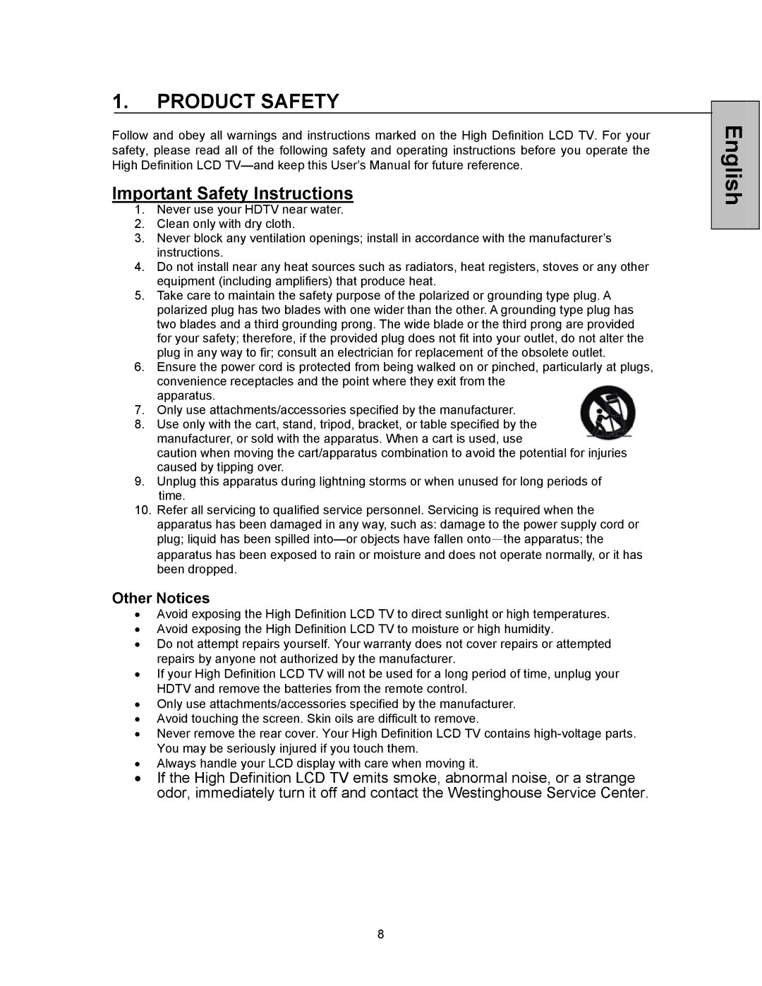 Westinghouse VK-42F240S manual Important Safety Instructions, Other Notices 